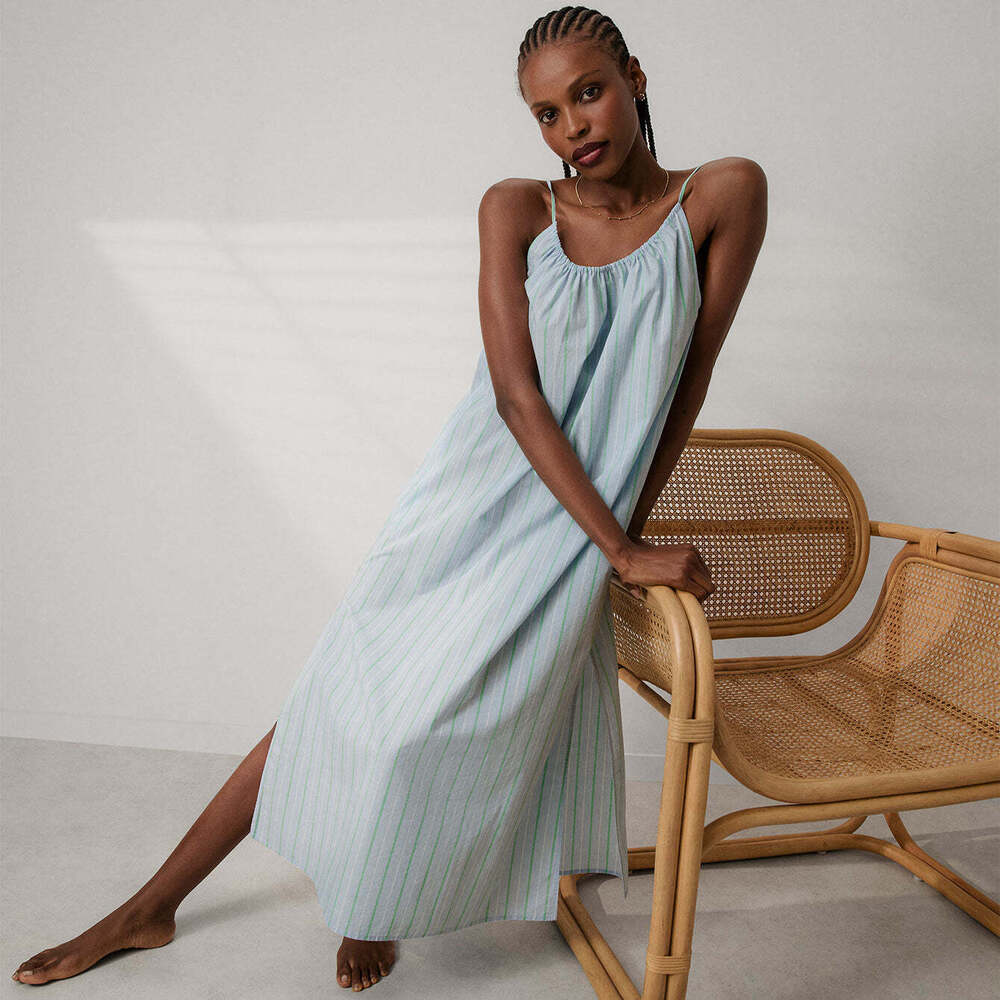 Lunya Airy Cotton Maxi Dress Size MAzure Stripe / M